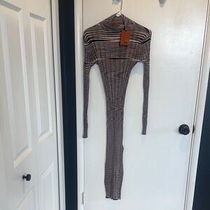 Ribbed Long-Sleeve Maxi Dress in Black and Pink Stripe (cashmere)